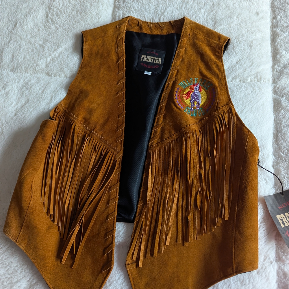 Brown Fringe Vest with Embroidered Patch